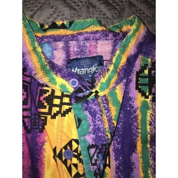 Wrangler 1990's Vintage South Western Aztec Style Print Long Sleeve Button Up XL - Picture 6 of 12